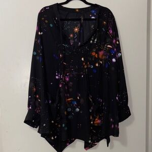 Melissa McCarthy Seven7 Black Starry Abstract V-Neck Tunic